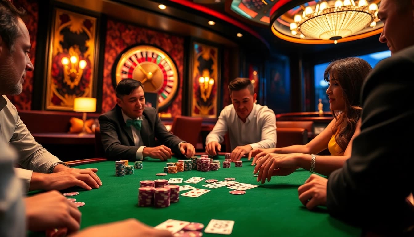 Experience the excitement of poker at https://nhacaiuytin.place/ with vibrant colors and thrilling gameplay at a casino table.