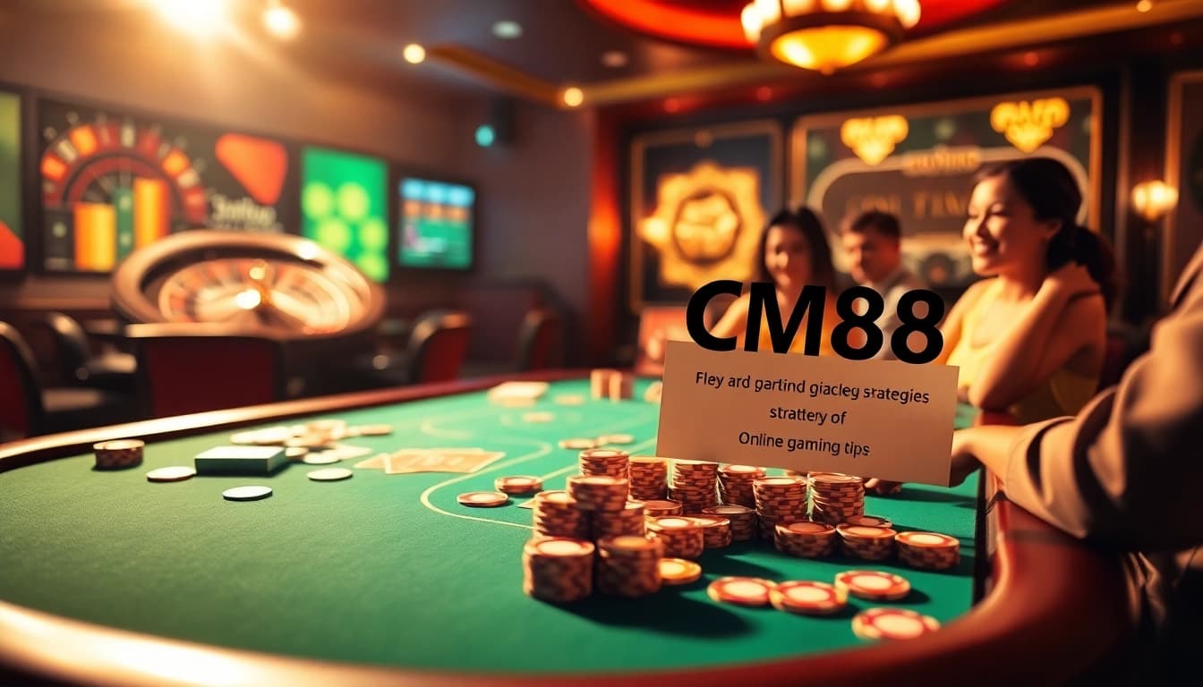 Exciting poker setup showcasing CM88 chips and cards, capturing the thrill of casino gaming.