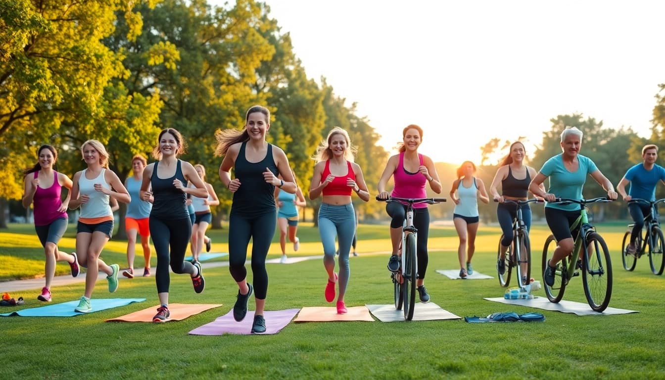 People engaging in outdoor exercise to promote Weight Loss through active lifestyles and fitness.