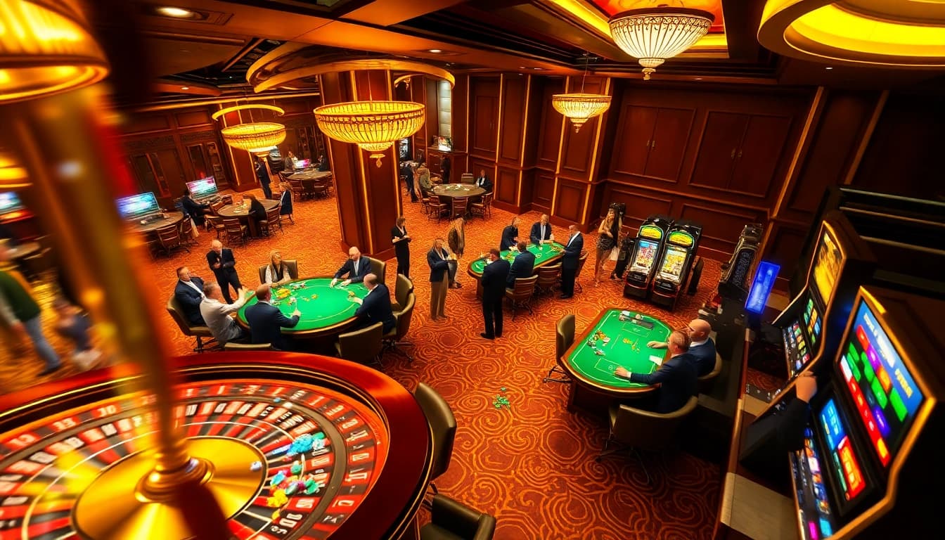 Experience high-stakes thrills at Monkaji Casino, where players gather around vibrant tables for exciting games.