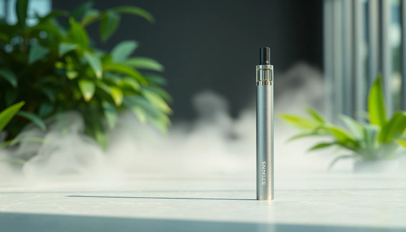 Buy DMT disposable vape pen showcased elegantly against a tranquil green backdrop.