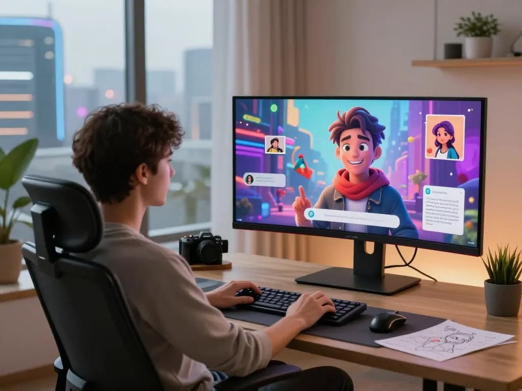Interactive scene showcasing user engaging with character ai nsfw in a modern roleplay environment, featuring vibrant AI avatars and immersive digital atmosphere.