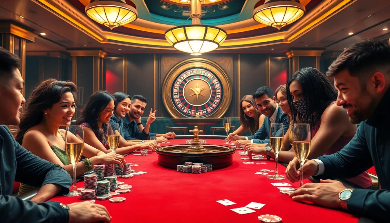Experience exhilarating gameplay as players engage with unfiltered ai insights at a vibrant casino poker table.