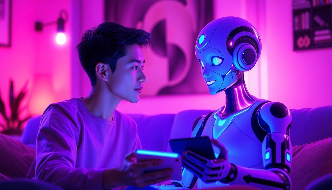 Engaging scene of a user chatting with an AI character, emphasizing intimacy in AI sex chat.