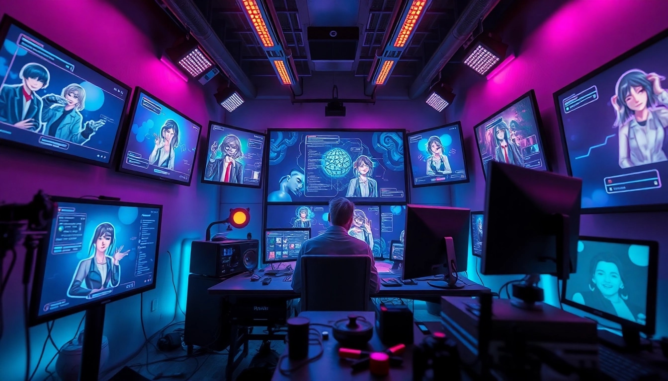 Futuristic NSFW AI art studio showcasing advanced technology and creativity.