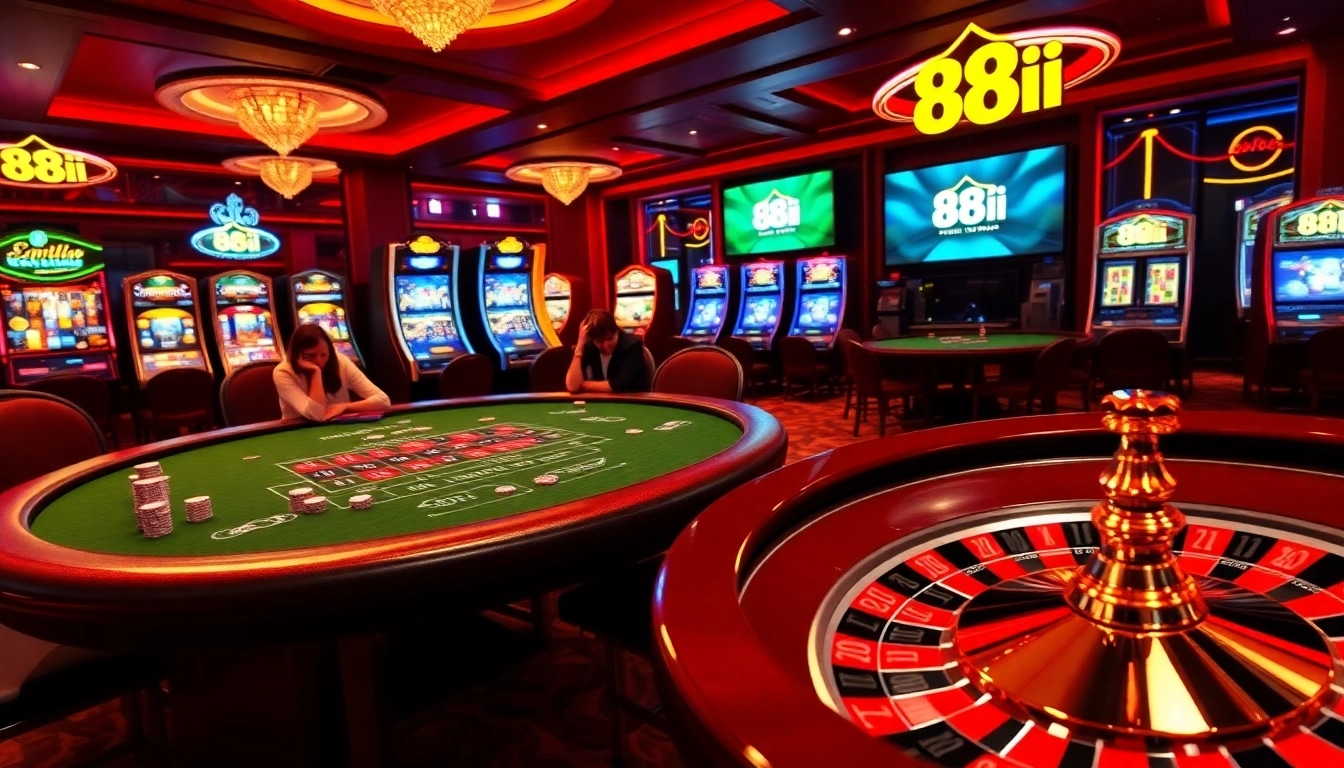 Experience the thrill of playing 88i game at an upscale casino with vibrant gambling elements.