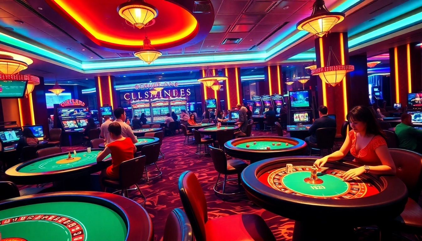 SboBet.dance dynamic online casino scene with vibrant gaming tables and excited players immersed in their games.