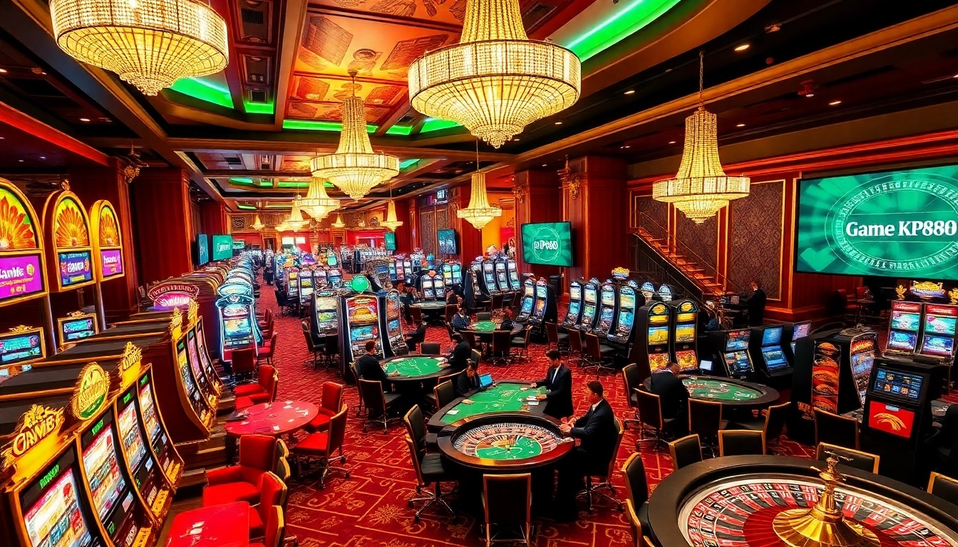 Gamblers experiencing the thrills of Game Kp88 at a lavish casino.