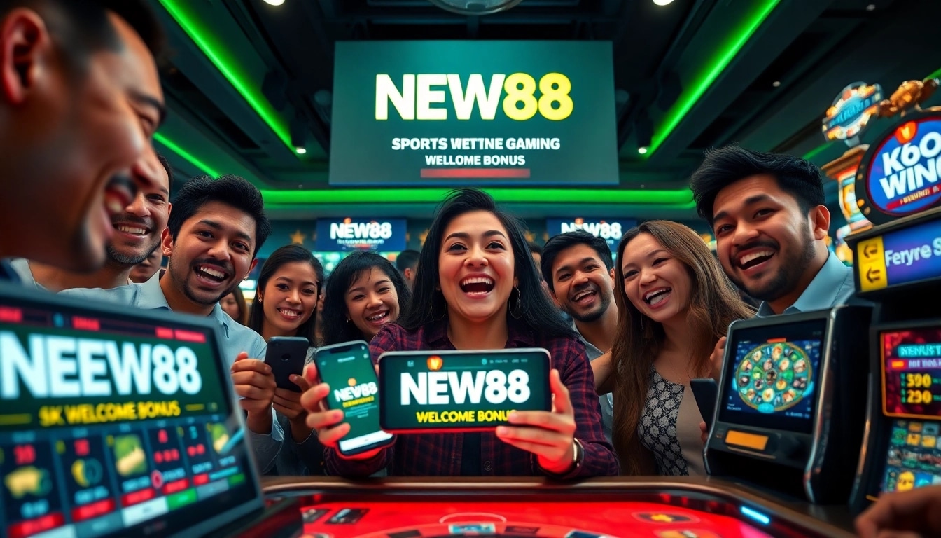 Exciting gaming environment featuring new88go.com with players engaged in sports betting and casino games.