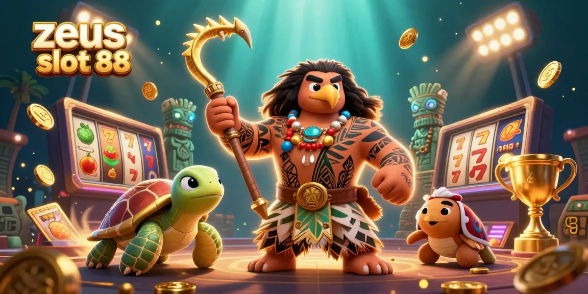 Spin the reels with zeus slot 88, showcasing vibrant 3D characters and slot game elements.