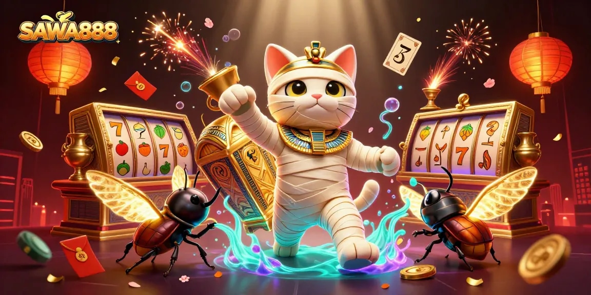 SAWA888 offers thrilling slot games and immersive experiences in this vibrant casino illustration.
