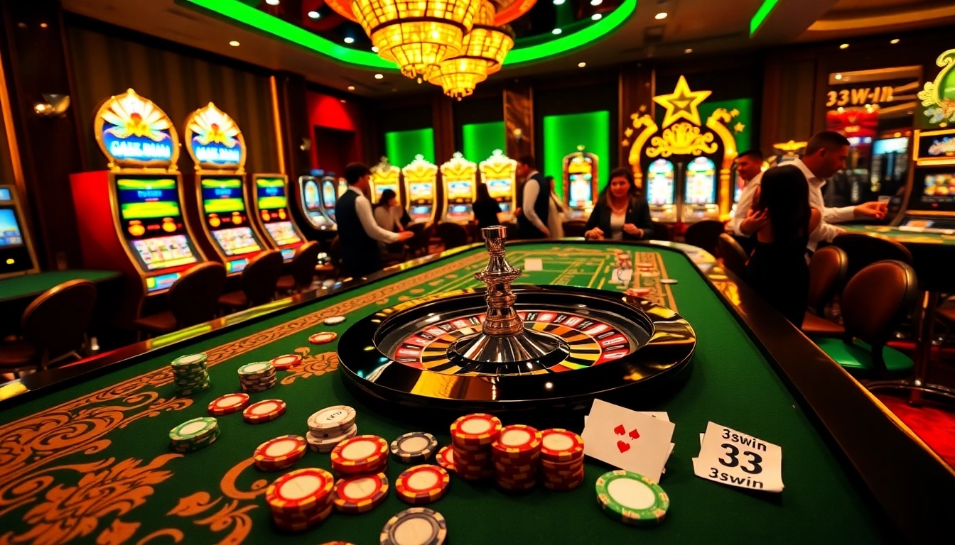 Engaging casino scene with players at a table showcasing 33win 33.com betting highlights.