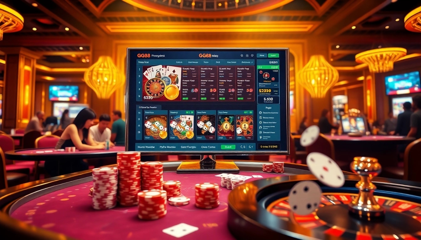 Exciting casino experience at GG88 with vibrant tables and digital gameplay elements.