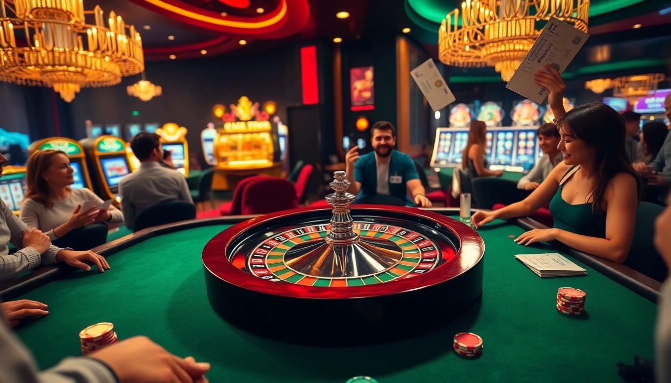 Experience the excitement of sv88 nạp tiền at a vibrant casino with a roulette wheel.