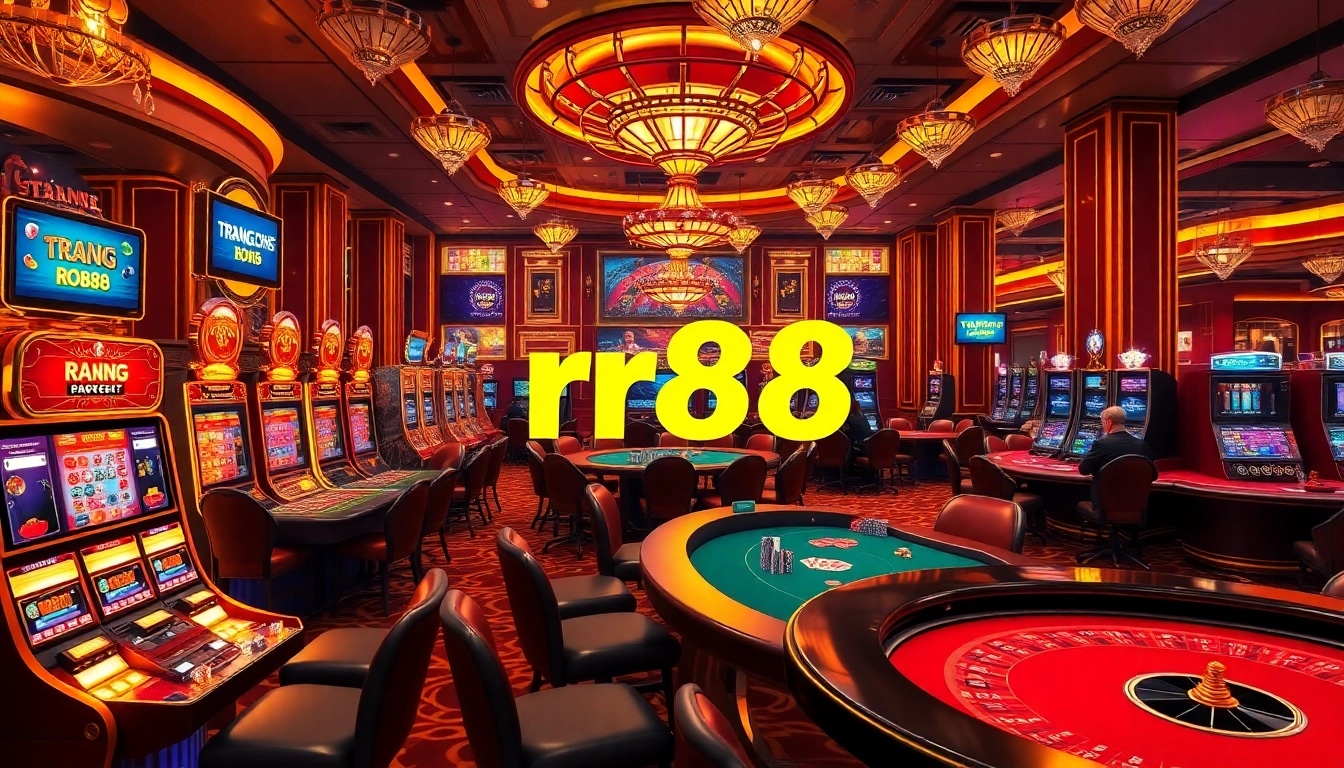 Experience the excitement of gaming at trang chủ rr88, showcasing thrilling poker and roulette action in a luxe casino setting.