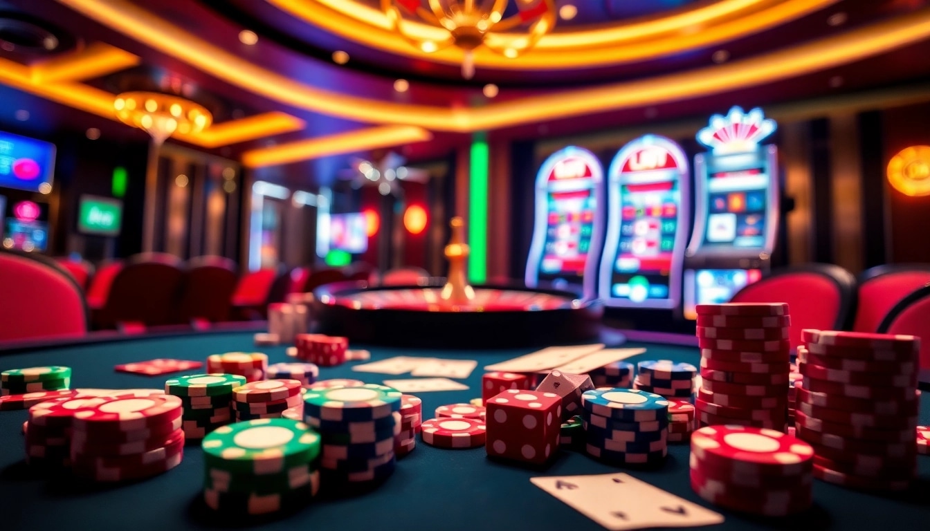 Engaging casino atmosphere showcasing 9bet gaming excitement with poker chips and roulette wheel.