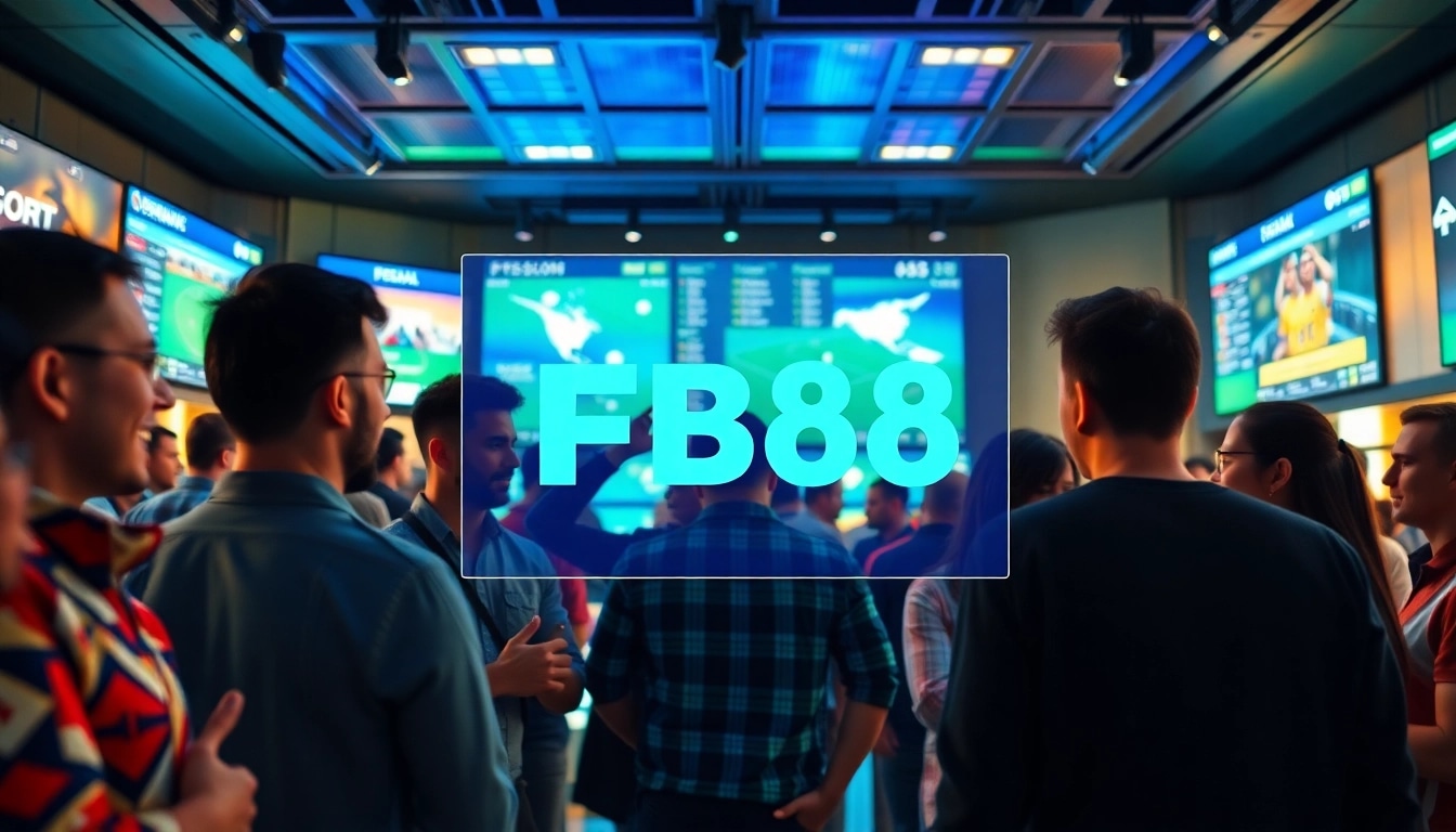 Engaged bettors exploring the dynamic Link FB88 online betting platform with vibrant sports displays.