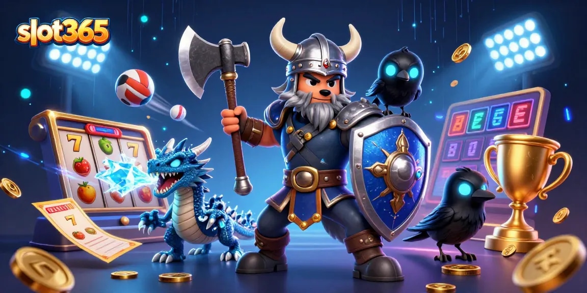 Experience thrilling jackpots with slot365 in a vibrant 3D casino scene featuring action-packed characters and elements.