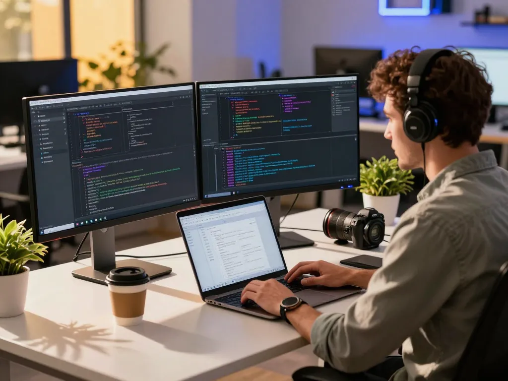 Developer using OpenClaw personal AI assistant in a modern tech workspace.