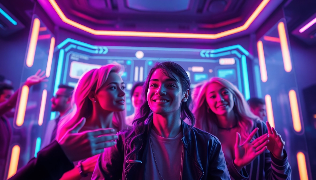 Engaging scene depicting users interacting with the best nsfw ai chatbots in a futuristic chat interface.