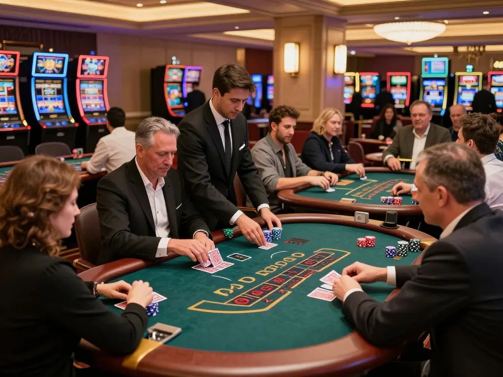 Players enjoying dynamic gameplay at rokok 88 blackjack tables in a vibrant casino atmosphere.