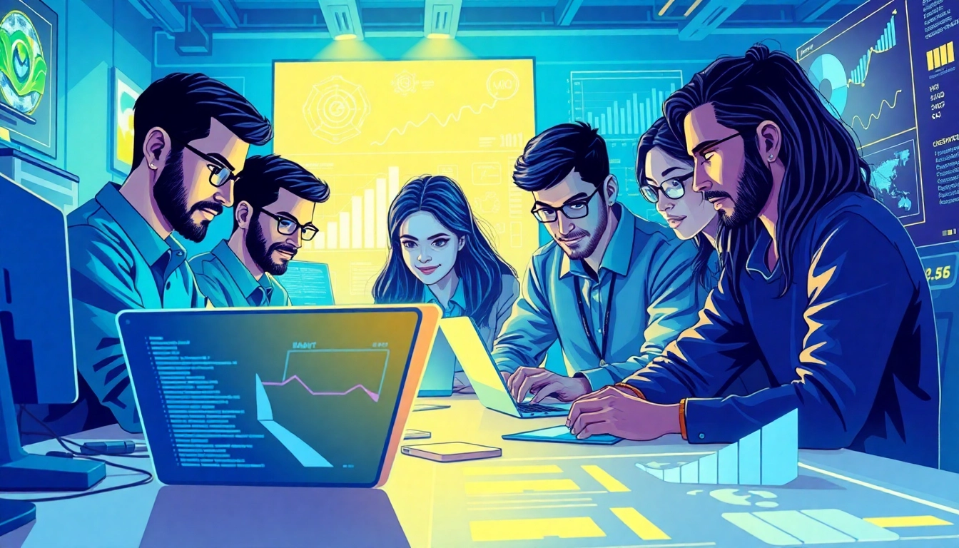 Explore app development with a vibrant team of developers collaborating on gaming innovations.