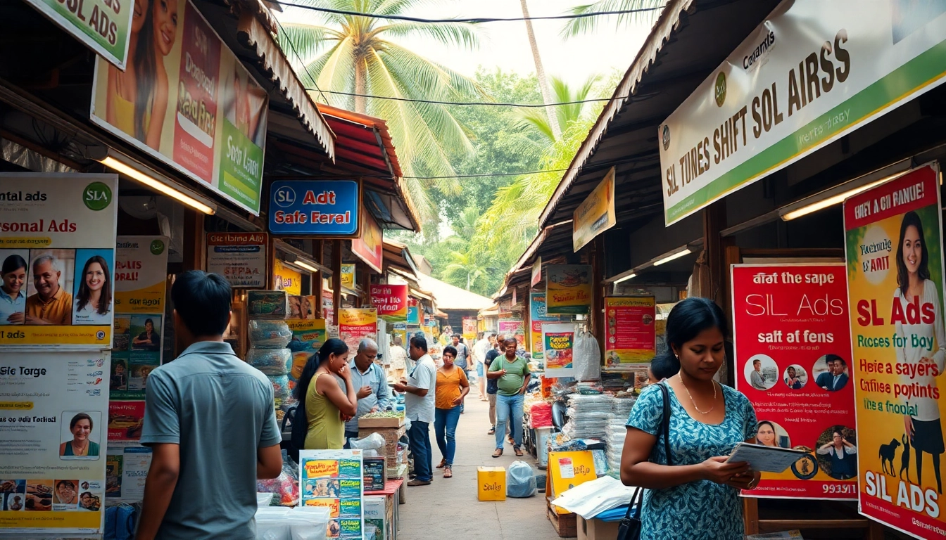 Engaging atmosphere of SL Ads marketplace in Sri Lanka showcasing vibrant personal and spa ads.