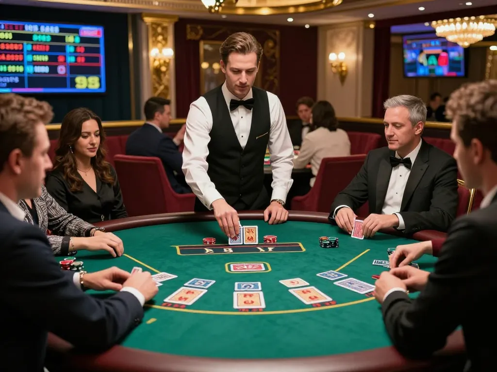 Engaging baccarat game at 99ok online casino showcasing excitement and luxury in high-stakes gambling.