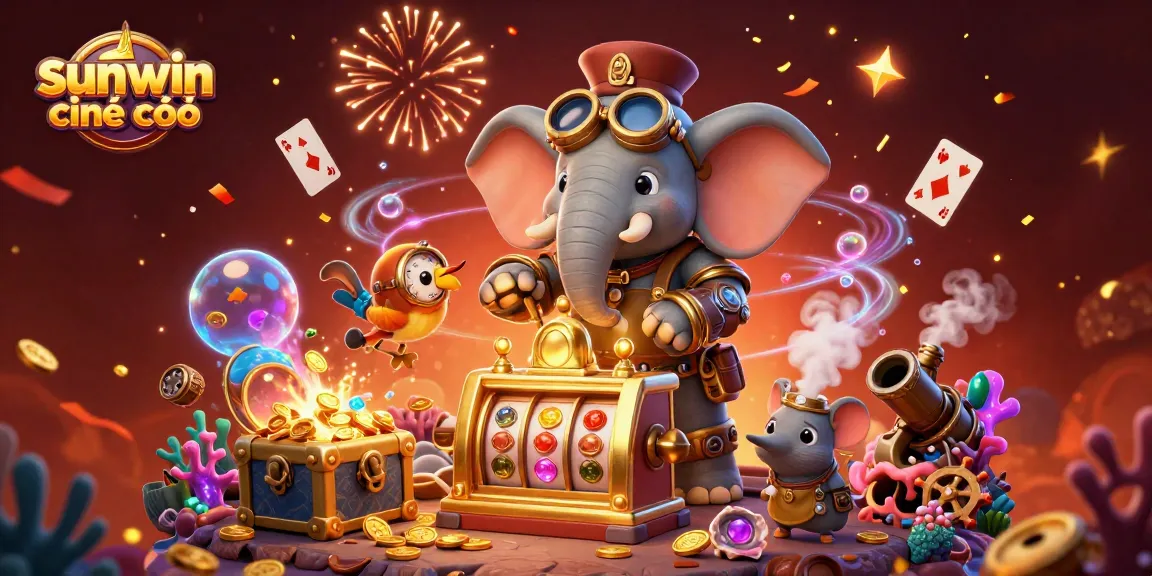 Engage in the thrilling world of sunwin chính chủ with vibrant slot machine action featuring steampunk elements and colorful gems.