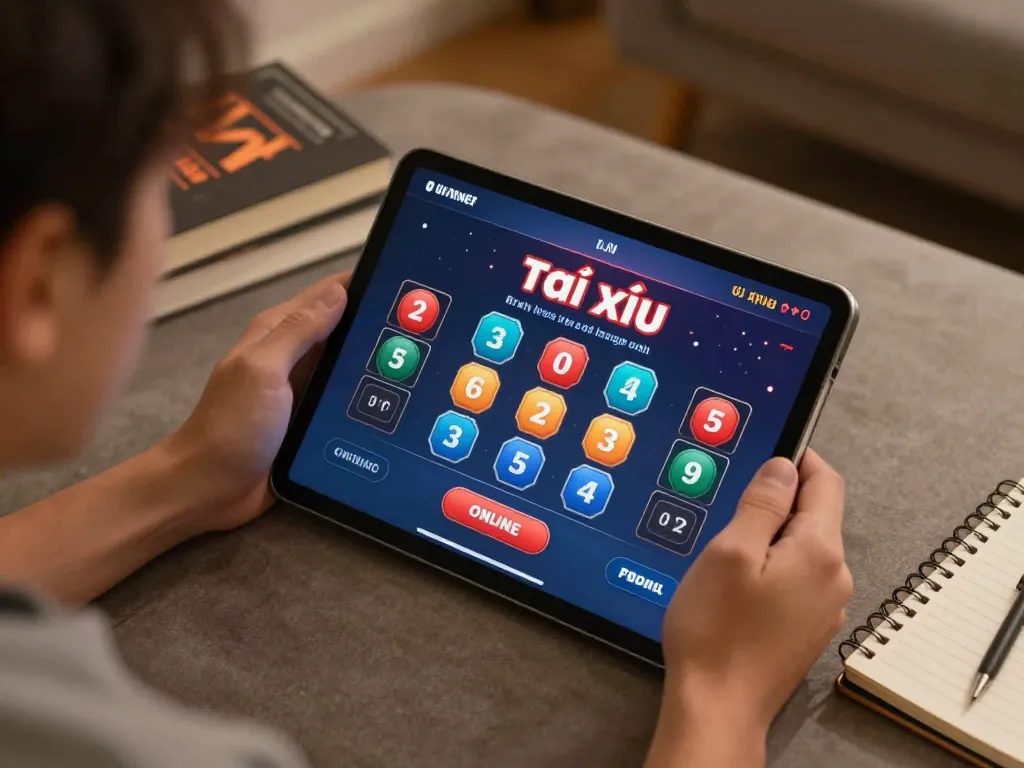 Engaging in tài xỉu online gameplay at home with a tablet showcasing betting options.