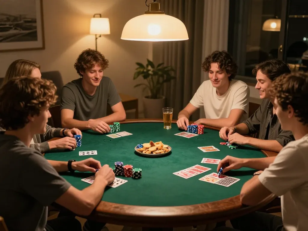 Engaged friends enjoying a soc888 poker night with vibrant chips and cards.