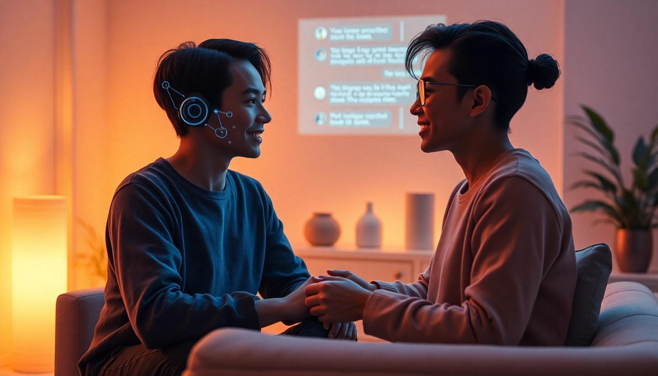 Engaging interaction in a futuristic space showcasing sex AI technology's potential for intimacy.