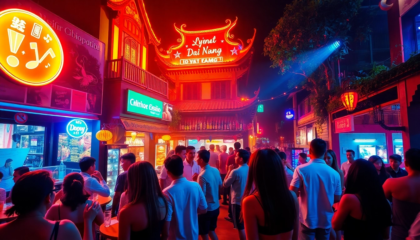 Experience the vibrant 다낭밤문화 with lively nightlife in Da Nang, Vietnam, featuring bars, clubs, and excited crowds.