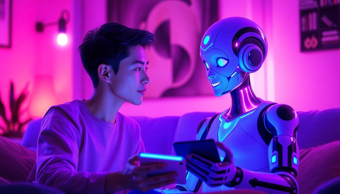 Engaging scene of a user chatting with an AI character, emphasizing intimacy in AI sex chat.