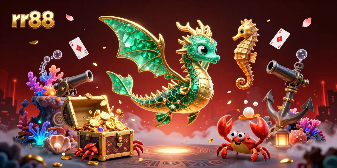 Engage with rr88's exciting underwater scene filled with sea creatures, treasures, and playing cards.