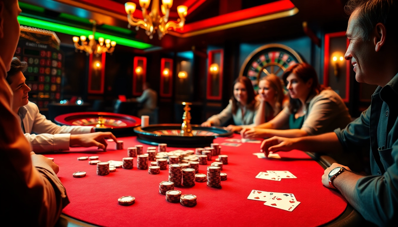 Exciting poker game at a casino table inspired by https://mm88.how/ showcasing vibrant chips and cards.