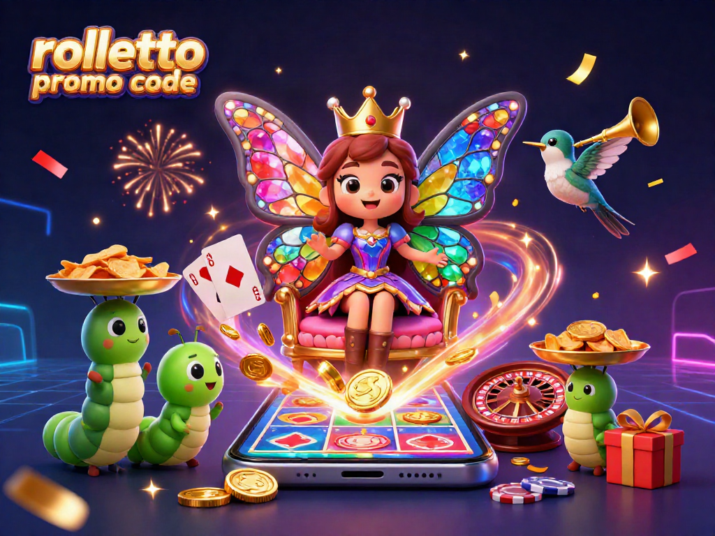 Capture the excitement of Rolletto promo code with vibrant 3D illustration of a casino scene.