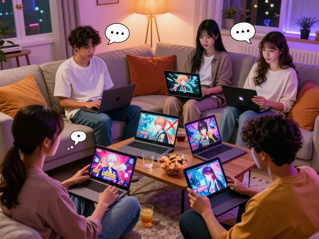 Engaged players enjoying exciting porngame titles on multiple devices in a cozy living room setting.