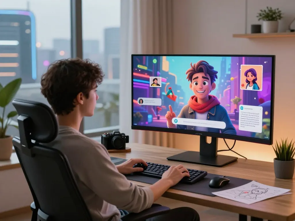 Interactive scene showcasing user engaging with character ai nsfw in a modern roleplay environment, featuring vibrant AI avatars and immersive digital atmosphere.
