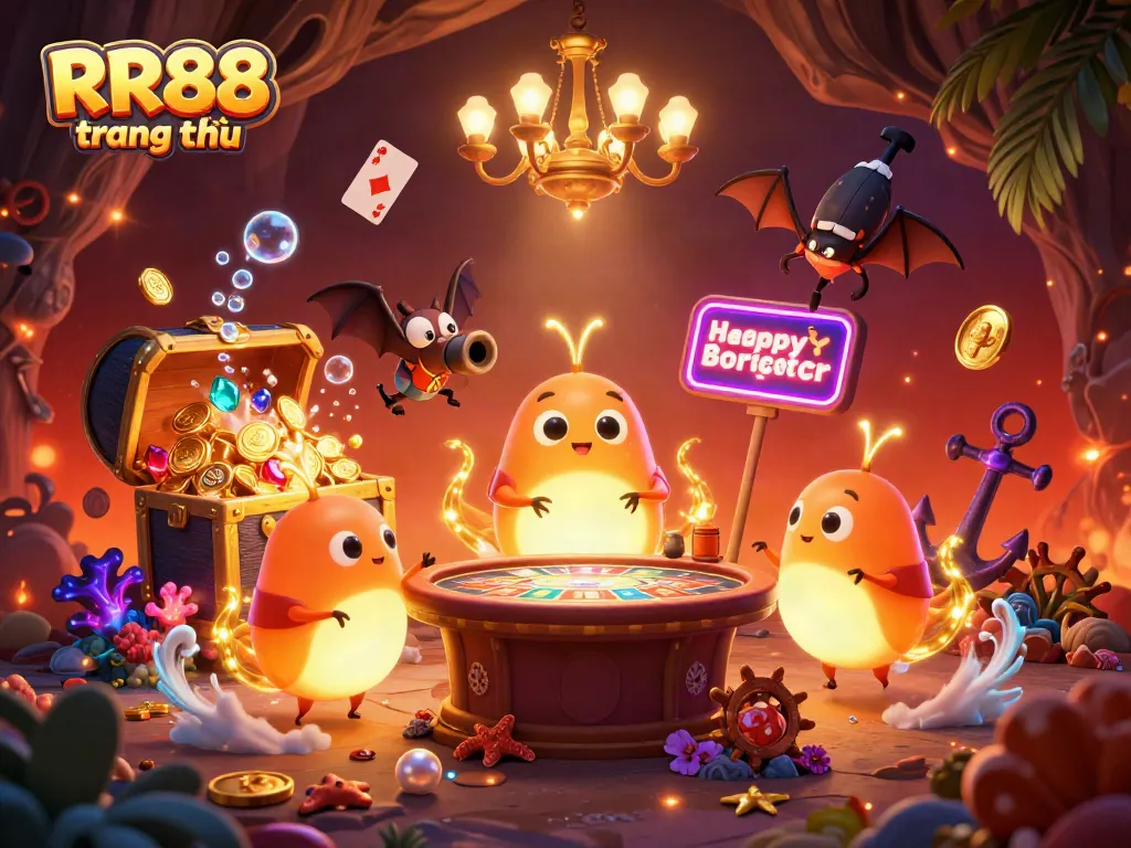 Engage with RR88 trang chủ casino and its vibrant atmosphere, featuring a glowworm team illuminating an underwater scene.