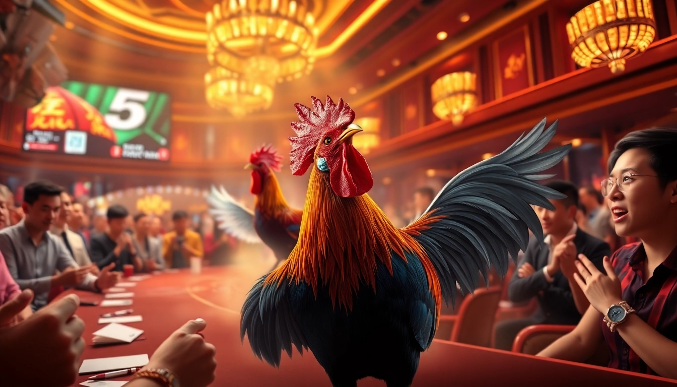 Intense action at Nhà cái đá gà betting arena showcasing thrilling rooster fights.
