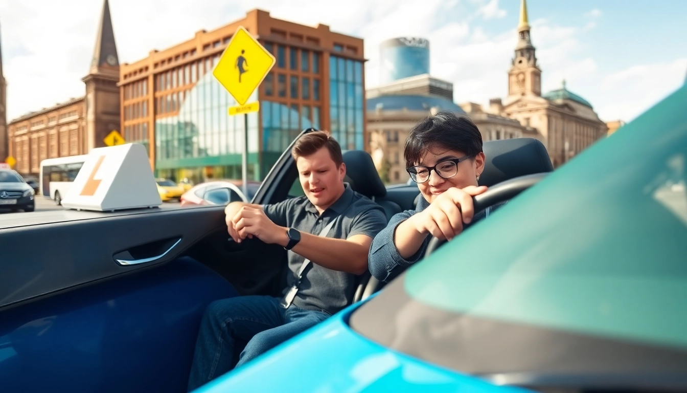 A driving school Leeds instructor mentoring a learner driver in the heart of Leeds city.