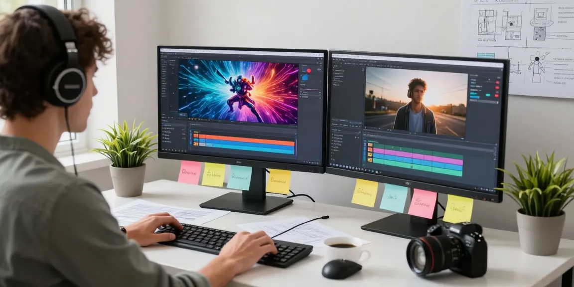 Creative workspace for video to prompt generation with AI tools and vibrant visuals