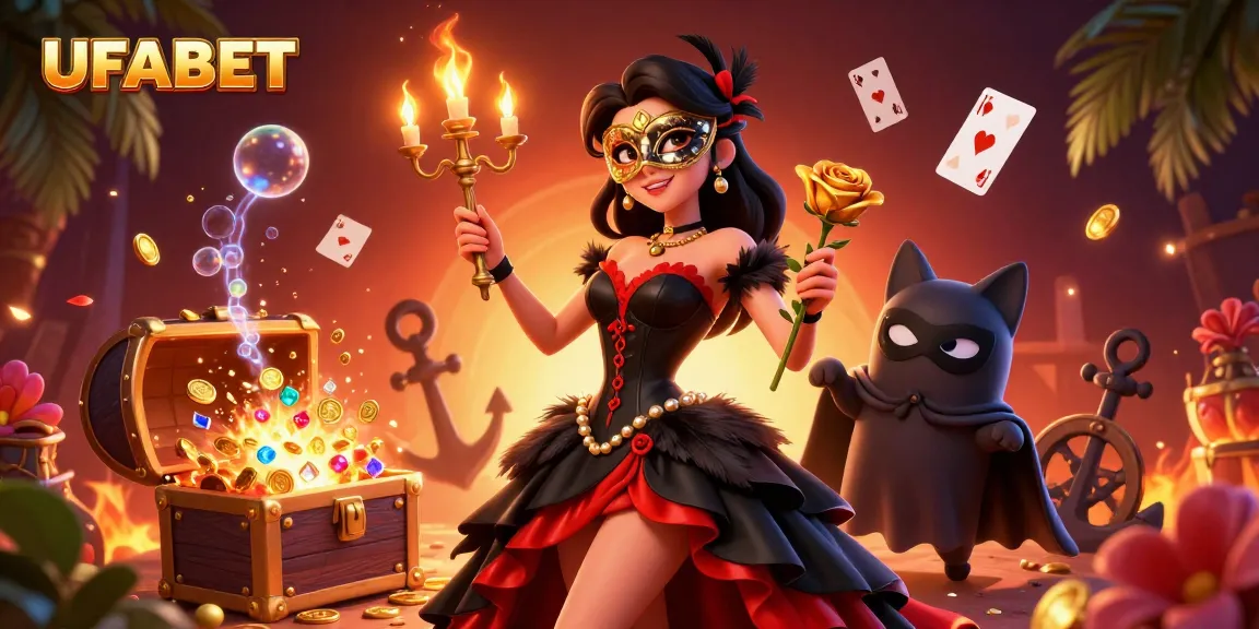 Experience excitement with UFABET's vibrant casino illustration featuring dynamic character action and game elements.