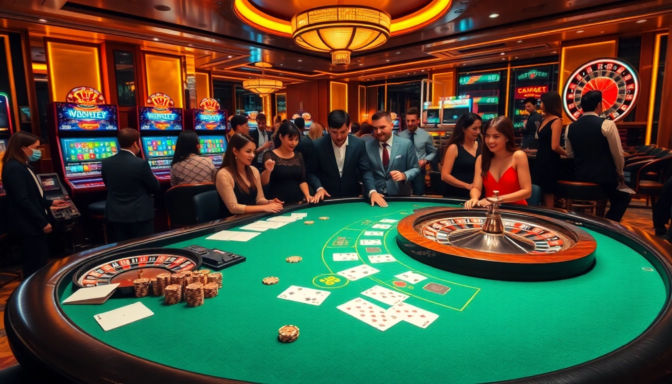 Engaging players enjoying a vibrant ww88 com online casino experience with lively tables and slot machines.