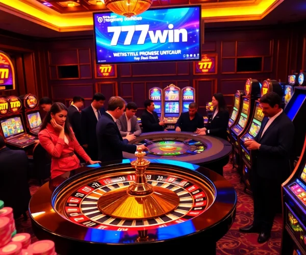 Experience the excitement of 777win as players engage at a luxurious casino roulette table.
