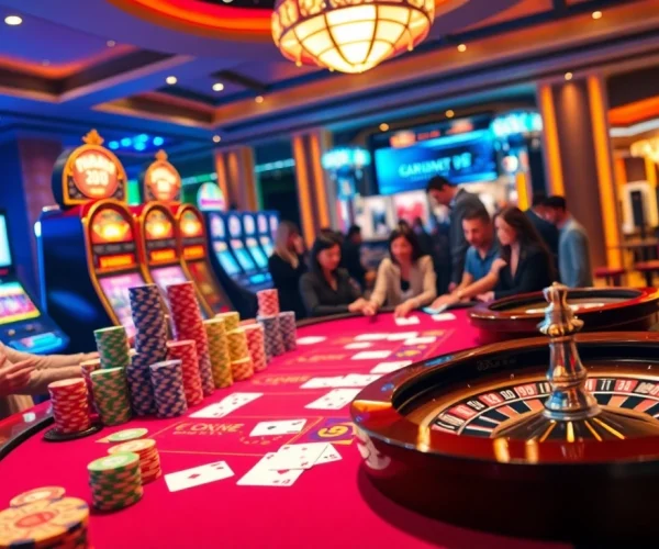 Engage in the Game sx88 at a vibrant casino table filled with colorful poker chips and sleek slot machines.