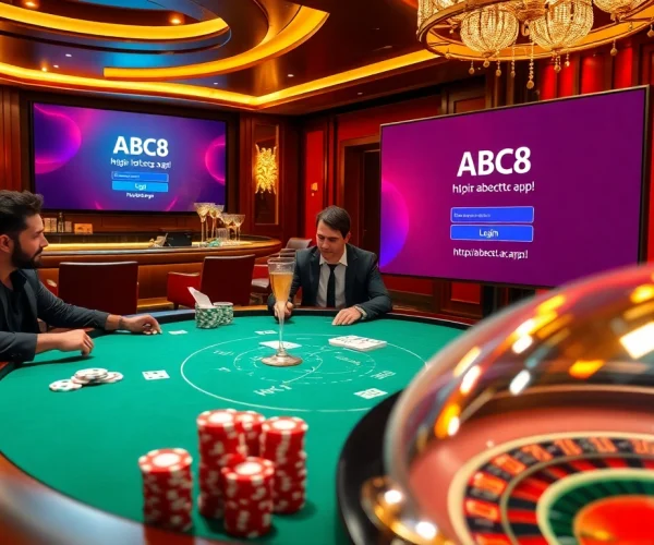 Players engaged in a thrilling poker game at a luxurious casino setting with ABC8 at https://abc8t.app/.