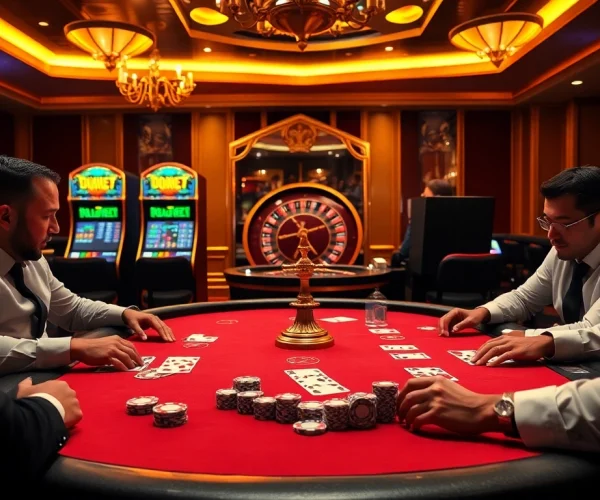 Engaging poker players at a luxurious casino table, showcasing the excitement of https:/nk88.us.com/ gaming.