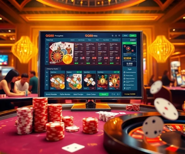 Exciting casino experience at GG88 with vibrant tables and digital gameplay elements.